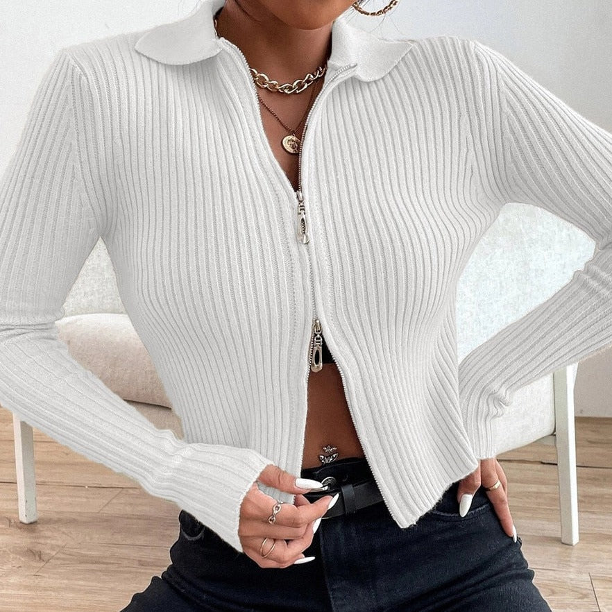 PIPER-ROSÊ ELEGANT KNITTED POLO CARDIGAN
