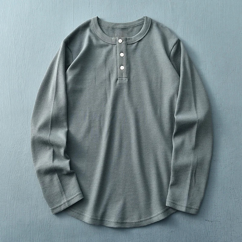 ETHAN PERUVIAN WAFFLE KNIT HENLEY (280G)