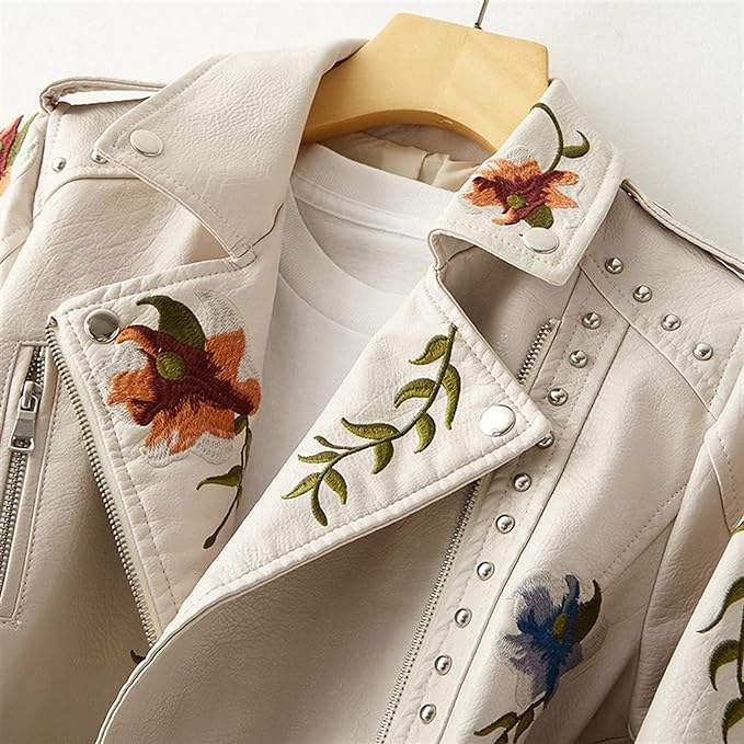 L'ATERIBÉLLE EDGY FLORAL LEATHER JACKET