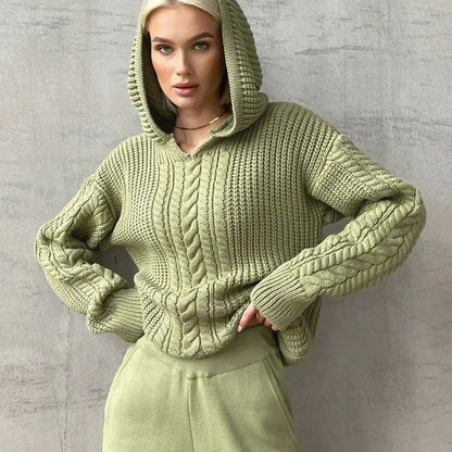 CECILLE™ COZY CABLE-KNIT HOODIE