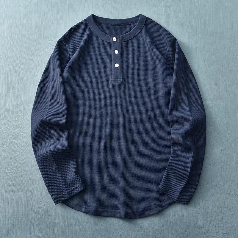 ETHAN PERUVIAN WAFFLE KNIT HENLEY (280G)